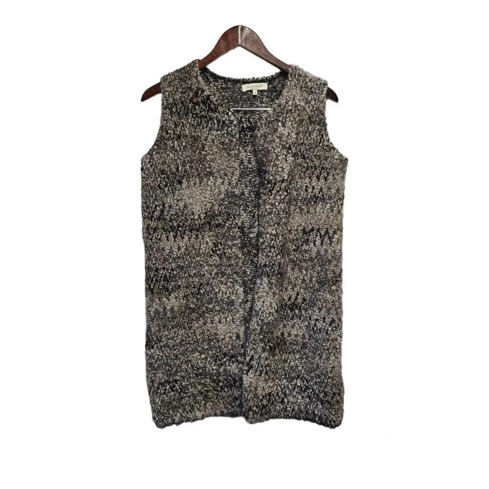 Cocogio‎ Cardigan Wool Blend Open Front Long Sweater Vest Gray